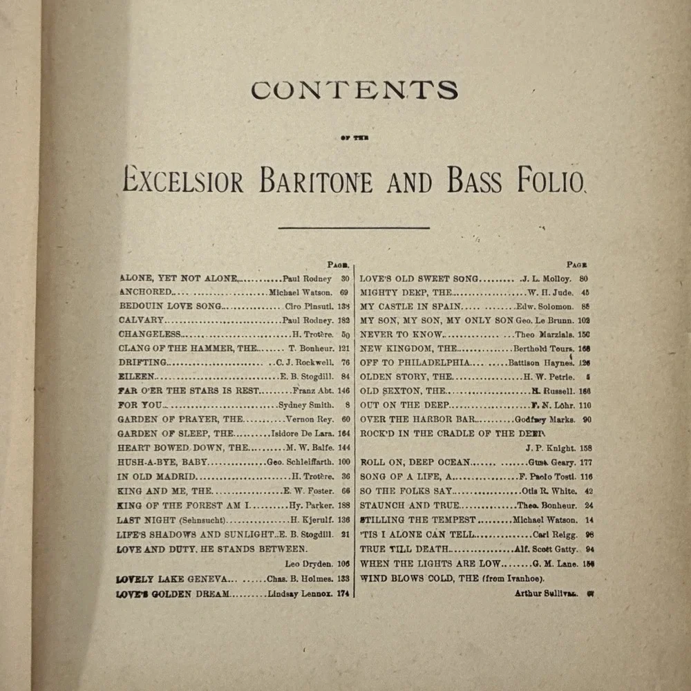 Antique 1892 Excelsior Baritone Bass Folio Sheet Music Book & Song Chicago IL